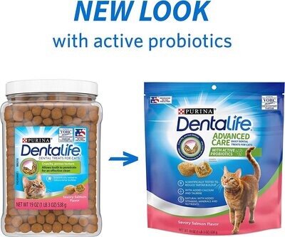 Purina DentaLife Made in USA Facilities Cat Dental Treats, Savory Salmon Flavor - 19 oz. Bag; 19 OZ. (1 POUND 3 OZ.) - MORE THAN 10 TIMES THE SIZE OF A REGULAR BAG!!!