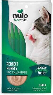 Nulo Freestyle Grain-Free Perfect Purees TUNA &amp; SCALLOP Premium Wet Cat Treats, Squeezable Meal Topper for Felines, High Moisture Content to Support Cat Hydration; Flavor: Tuna &amp; Scallop​; 6 Tubes