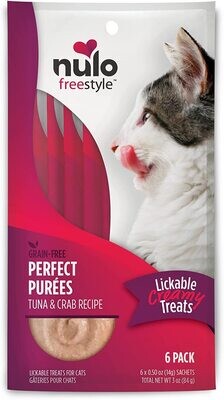 Nulo Freestyle Grain-Free Perfect Purees TUNA &amp; CRAB Premium Wet Cat Treats, Squeezable Meal Topper for Felines, High Moisture Content to Support Cat Hydration; Flavor Name: Tuna &amp; Crab; 6 Tubes