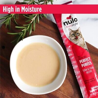 Nulo Freestyle Grain-Free Perfect Purees TUNA &amp; CRAB Premium Wet Cat Treats, Squeezable Meal Topper for Felines, High Moisture Content to Support Cat Hydration; Flavor Name: Tuna &amp; Crab; 6 Tubes
