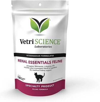 VETRISCIENCE RENAL Essentials Cat Kidney Support Chews, 120 Bite Sized Chews - Immune Support and Healthy Kidney Function for Cats