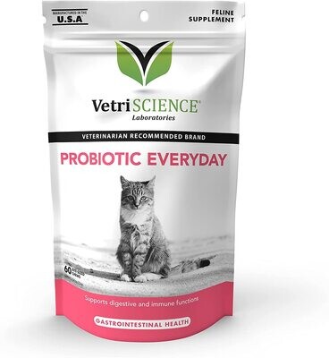 VetriScience Laboratories - Probiotic Everyday for Cats, Digestive Support Supplement, 60 Bite Sized Chews; Brand: VetriScience Laboratories - EXPIRY: 09/25