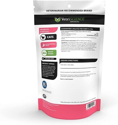 VetriScience Laboratories - Probiotic Everyday for Cats, Digestive Support Supplement, 60 Bite Sized Chews; Brand: VetriScience Laboratories - EXPIRY: 09/25