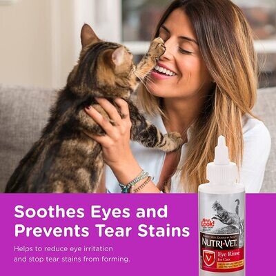 Nutri-Vet Eye Rinse for Cats | Gentle Formula Removes Debris | Helps Reduce Irritation and Prevent Tear Stains | 4oz - Exp 10/2024