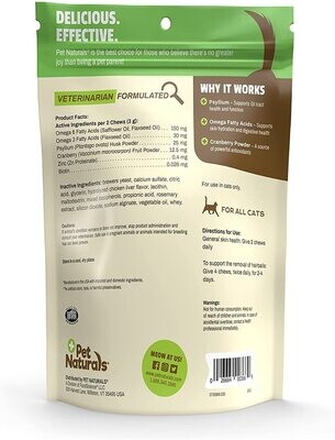 Pet Naturals of Vermont - Hairball, Daily Digestive, Skin + Coat Support for Cats, 30 Bite Sized Chews - EXP End of 2/24