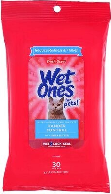 Wet Ones for Pets Dander Control Wipes for Cats With Shea Butter | Cat Dander Wipes For Cats to Reduce Redness &amp; Flakes with Wet Lock Seal in Fresh Scent | 30 ct Pouch Cat Cleaning Cat Wipes