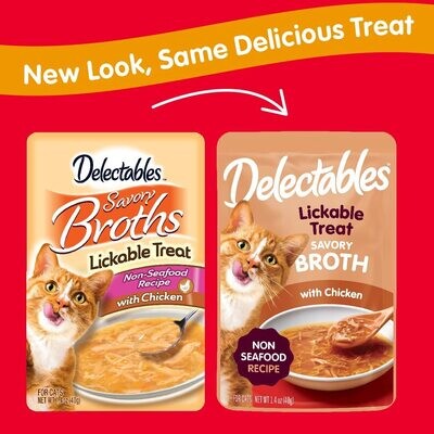 BUY 1 GET 1 FREE Delectables Hartz Savory BROTHS Lickable Wet Cat Treats for Adult Cats, Non-Seafood Chicken, 1.4 OZ (Pack of 12 + Pack of 12 FREE) (works out as $9.25 per pouch) - EXP 23.JAN.2024