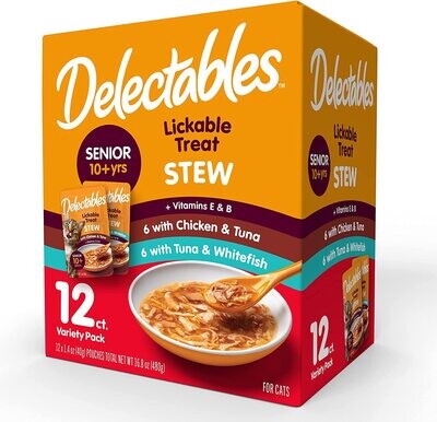 Delectables Hartz ​Stew SENIOR Lickable Wet Cat Treats, Multiple Flavors; Senior ​10+ (works out as $18.50 per pouch)