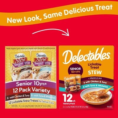 Delectables Hartz ​Stew SENIOR Lickable Wet Cat Treats, Multiple Flavors; Senior ​10+ (works out as $18.50 per pouch)