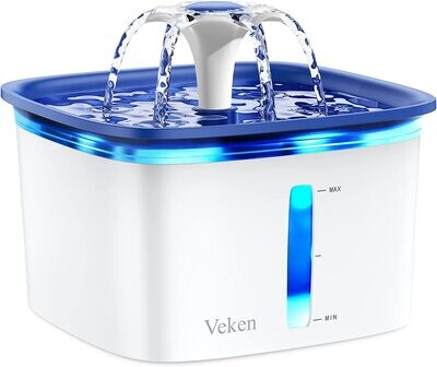 Veken 95oz/2.8L Pet Fountain, Automatic Cat Water Fountain Dog Water Dispenser with Smart Pump for Cats, Dogs, Multiple Pets (Blue, Plastic); Color: Blue
