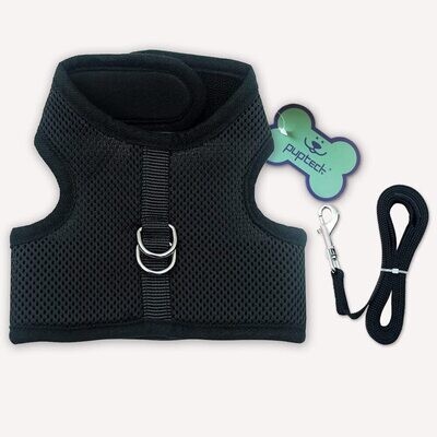 PUPTECK Soft Mesh Cat Vest Harness and Leash Set Puppy Padded Pet Harnesses Escape Proof for Cats Small Dogs Rabbits Bunny, BLACK XL; Size: X-Large; Color: BLACK