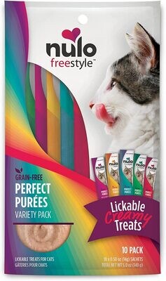 Nulo Freestyle Grain-Free Perfect Purees Premium Wet Cat Treats, Squeezable Meal Topper for Felines, High Moisture Content to Support Cat Hydration, 0.5 Ounces in each 10 Cat Treat Tubes; 10 Tubes