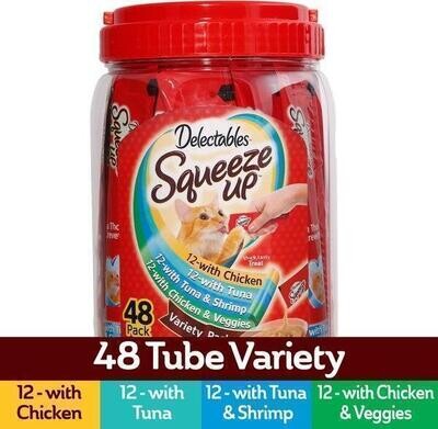 Delectables Hartz Squeeze Up Variety Packs Interactive Lickable Wet Cat Treats, case of 48 Tubes; Size: 48 Count (works out as $9.37 per tube) - Expiry OCT.07.2024