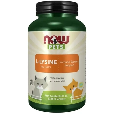 NOW Pet Health, L-Lysine Supplement, Powder, Formulated for Cats, NASC Certified, 8-Ounce; Size: 8 OZ​; Color: White - Expiry 01/2027