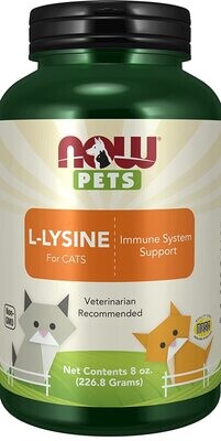 NOW Pet Health, L-Lysine Supplement, Powder, Formulated for Cats, NASC Certified, 8-Ounce; Size: 8 OZ​; Color: White - Expiry 01/2027