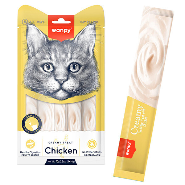 * Wanpy Creamy Lickable Cat Treats CHICKEN; 5 Tubes - EXPIRY: 23/05/2026