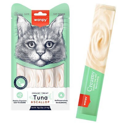 (1) Wanpy Creamy Lickable Cat Treats TUNA &amp; SCALLOP; 5 Tubes - EXPIRY 26.11.2026