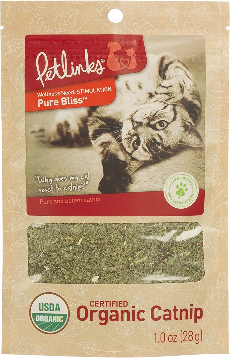 Petlinks Pure Bliss Organic Catnip, Resealable Pouch - 1.0 Ounce Style: Pure Bliss Catnip, Pouch; Size: 1 Ounce