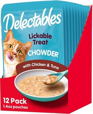 Delectables Hartz Chowder Lickable Wet Cat Treats for Kitten, Adult &amp; Senior Cats, Chicken &amp; Tuna, 1.4 Ounce (Pack of 12) (works out as $18.50 per pouch - NOT sold individually)