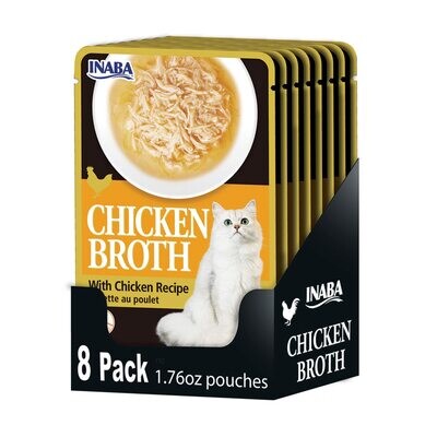 INABA Grain-Free Chicken Broth Side Dish/Complement/Topper/Treat for Cats with Vitamin E, Eight 1.76 Ounce Pouches, Chicken Recipe; 8 Pouches; Flavor Name: Chicken