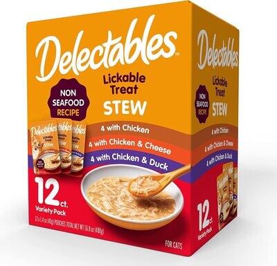 Delectables Hartz STEW NON-SEAFOOD Lickable Wet Cat Treats, Variety Pack, 12 count (works out as $16.58 per pouch) - EXPIRY 23.DECEMBER.2023