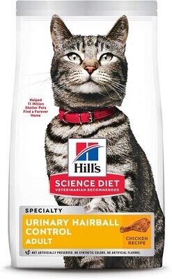 Hill&#39;s Science Diet Dry Cat Food, Adult, Urinary &amp; Hairball Control, Chicken Recipe, 3.5 lb. Bag