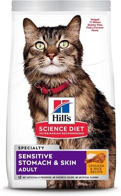 Hill's Science Diet Dry Cat Food, Adult, Sensitive Stomach &amp; Skin, Chicken &amp; Rice Recipe with Diet Wet Cat Food, Sensitive Stomach &amp; Skin, Chicken &amp; Vegetable Recipe White 3.5 Pound (Pack of 1)
