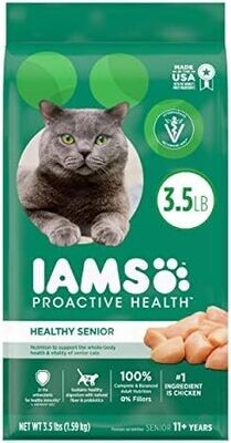 IAMS PROACTIVE HEALTH Healthy SENIOR Dry Cat Food with Chicken Cat Kibble, 3.5 lb. Bag