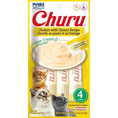 INABA Churu Cat Treats, CHICKEN WITH CHEESE Recipe Lickable Purée Natural Cat Treats 4 Tubes (works out as $13.75 per tube)