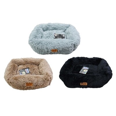 PET CALMING PET RECT BED 60X50X20CM ASST - (Grey, Black, Brown)