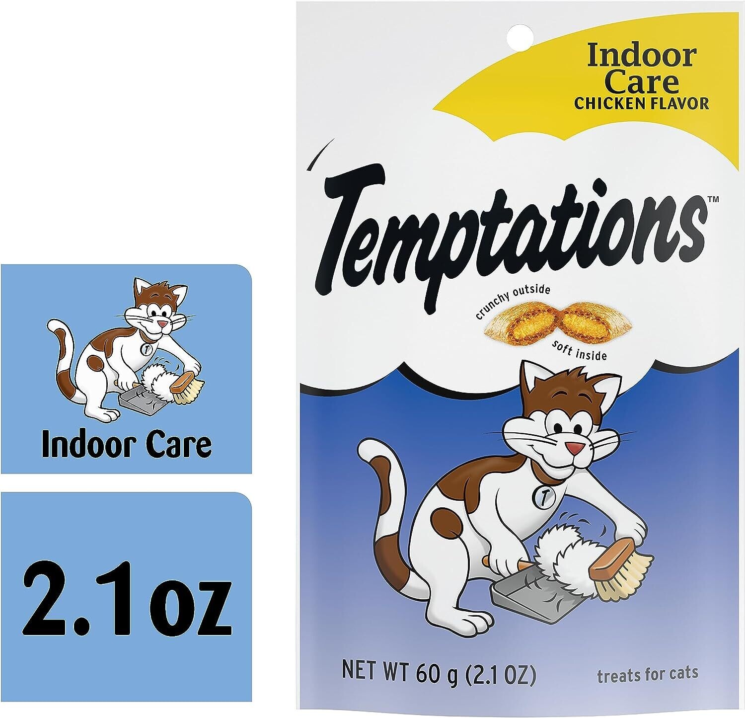 TEMPTATIONS Indoor Care HAIRBALL CONTROL Crunchy and Soft Cat Treats, Chicken Flavor, 2.1 oz. Pouch