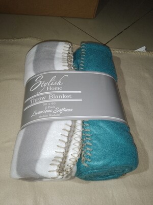 LARGE Fleece Blankets For Cats &amp; Kittens, 50″ x 60″ (2pk); Size: 50″ x 60″ - Green &amp; Stripe 2pk