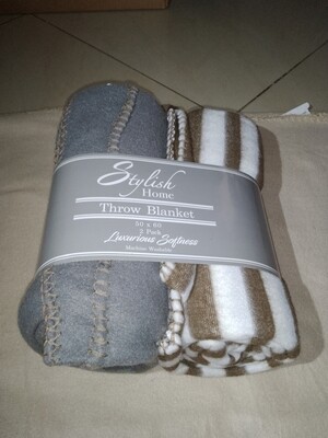 LARGE Fleece Blankets For Cats &amp; Kittens, 50″ x 60″ (2pk); Size: 50″ x 60″ - Grey &amp; Stripe (2pk)