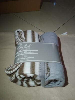 **LARGE Fleece Blankets For Cats &amp; Kittens, 50″ x 60″ (2pk); Size: 50″ x 60″ - Light Grey &amp; Stripe (2pk)