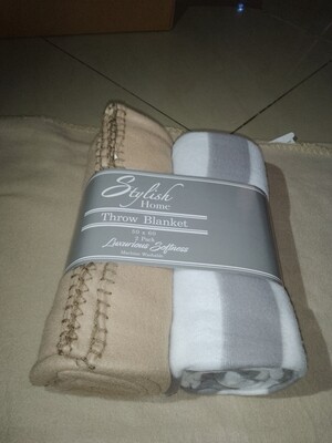 **LARGE Fleece Blankets For Cats &amp; Kittens, 50″ x 60″ (2pk); Size: 50″ x 60″ - Light Brown &amp; Stripe (2pk)