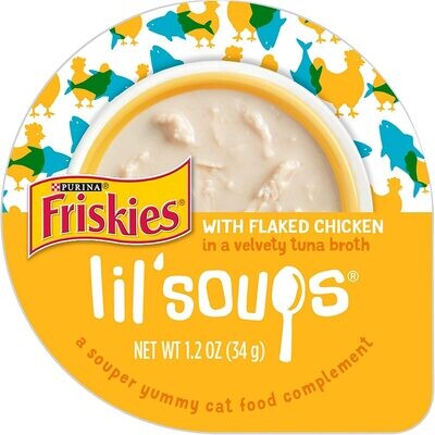 * Purina Friskies Natural, Grain Free Wet Cat Food Complement, Lil' Soups Flaked Chicken - (8) 1.2 oz. Tubs - (works out as $20.75 per tub)