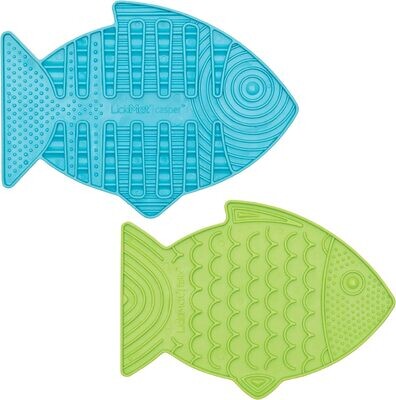 **(2 PACK) Lickimat Casper &amp; Felix, Fish-Shaped Cat Slow Feeders Lick Mat, Boredom Anxiety Reducer; Perfect for Food, Treats and Anxiety Reduction (Turquoise &amp; Green, Casper &amp; Felix) - 2 Pack (2 Mats)