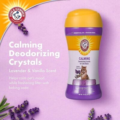 Arm &amp; Hammer Deodorizing Cat Litter Crystals for Litter Boxes | Calming Odor Neutralizing Cat Litter Odor Eliminator in Lavender &amp; Vanilla Scent | Litter Box Odor Eliminator, 15 Oz