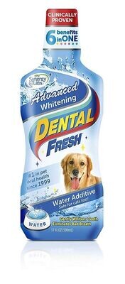Dental Fresh Water Additive – Advanced Plaque and Tartar Formula for Dogs – Clinically Proven, Add to Pet’s Water Bowl to Whiten Teeth, Eliminate Bad Breath **Safe For CATS Too**; Size: 17 fl.oz.