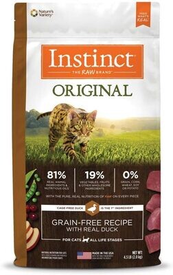 Instinct Original Grain Free Recipe with Real Duck Natural Dry Cat Food, 4.5 lb. Bag; Flavor Name: Duck