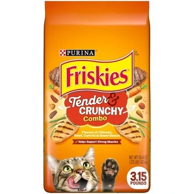 Purina Friskies Dry Cat Food, Tender &amp; Crunchy Combo - 3.15 lb. Bags