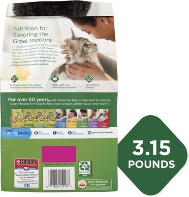 Purina Cat Chow Indoor Dry Cat Food, Hairball + Healthy Weight - 3.15 lb. Bag
