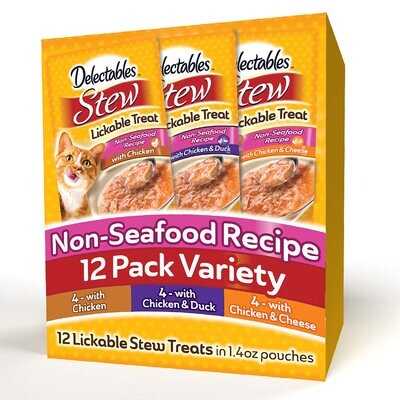 Delectables Hartz STEW NON-SEAFOOD Lickable Wet Cat Treats, Variety Pack, 12 count (works out as $16.58 per pouch) - EXPIRY 23.DECEMBER.2023