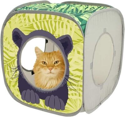 ( 1) Kitty City Safari Play Cube, Cat Cube, Play Kennel, Cat Bed, Jungle Cat House, Multicolor, 15 H x15 W inches; LION or PANTHER