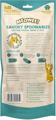 MEOWEE! Savory Spoonables with Real Chicken, Salmon &amp; Duck, 4 Count Tube, Triple Flavor Squeezable Lickable Wet Treats for Cats with Built-in Spoon for Less Mess; (works out as $14.99 per tube)​