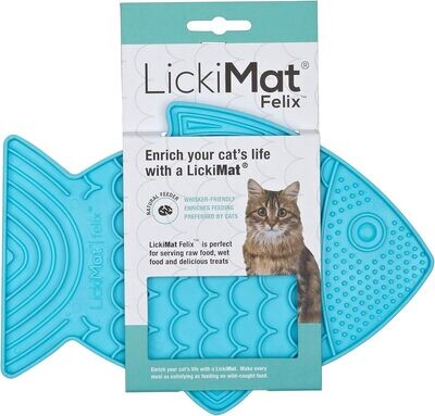 **LickiMat Felix, Fish-Shaped Cat Slow Feeders Lick Mat, Boredom Anxiety Reducer; Perfect for Food, Treats, Yogurt, or Peanut Butter. Fun Alternative to a Slow Feed Cat Bowl or Dish, Turquoise