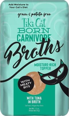 Tiki Cat Savory Broths BORN CARNIVORE, Grain Free Lickable TUNA Wet Food Treat, Add Moisture &amp; Boost Flavor, 12 pouches, Flavor Name: Tuna - TTD $231.00 (works out as $19.25 per pouch)