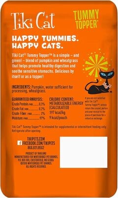 * Tiki Cat Functions Meal Topper, Pumpkin Puree Recipe, with WHEATGRASS for Easy Digestion, for Adult Cats, 1.5 oz. Pouch (Pack of 12) (works out as $21.66 per pouch)