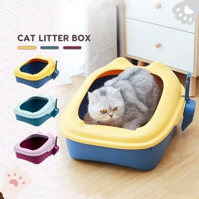 *Cat Ears Design CAT LITTER BOX W/SCOOP LARGE (Assorted Colours) - Size: 21 inches x 16.6 inches x 10.5 inches (51.5cm x 41.5cm x 26cm)