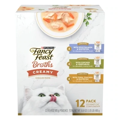* Purina Fancy Feast Lickable Broth Topper Complement Creamy Wet Cat Food Variety Pack - (Pack of 12) 1.4 oz. Pouches (works out as $20 per pouch)